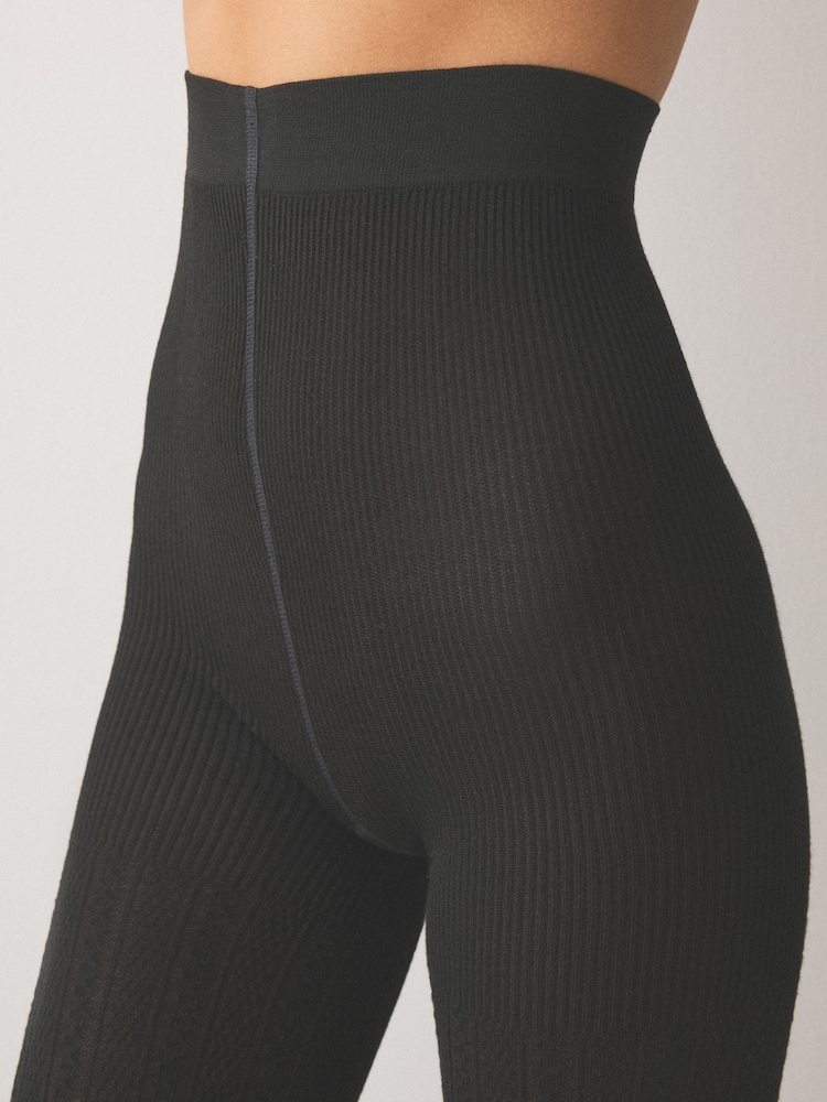 Black Warm Handle Cable Knitted Tights 1 Pack - Image 2 of 2