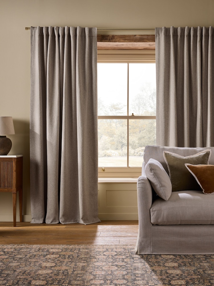 Natural Brushed Herringbone Blackout/Thermal Hidden Tab Top Curtains - Image 2 of 5 Natural Brushed Herringbone Blackout/Thermal Hidden Tab Top Curtains - Image 2 of 5