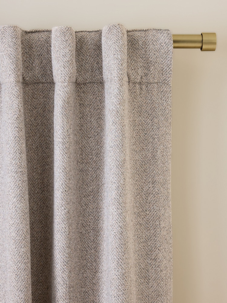Natural Brushed Herringbone Super Thermal Hidden Tab Top Door Curtain - Image 1 of 4