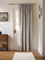 Natural Brushed Herringbone Super Thermal Hidden Tab Top Door Curtain - Image 2 of 4