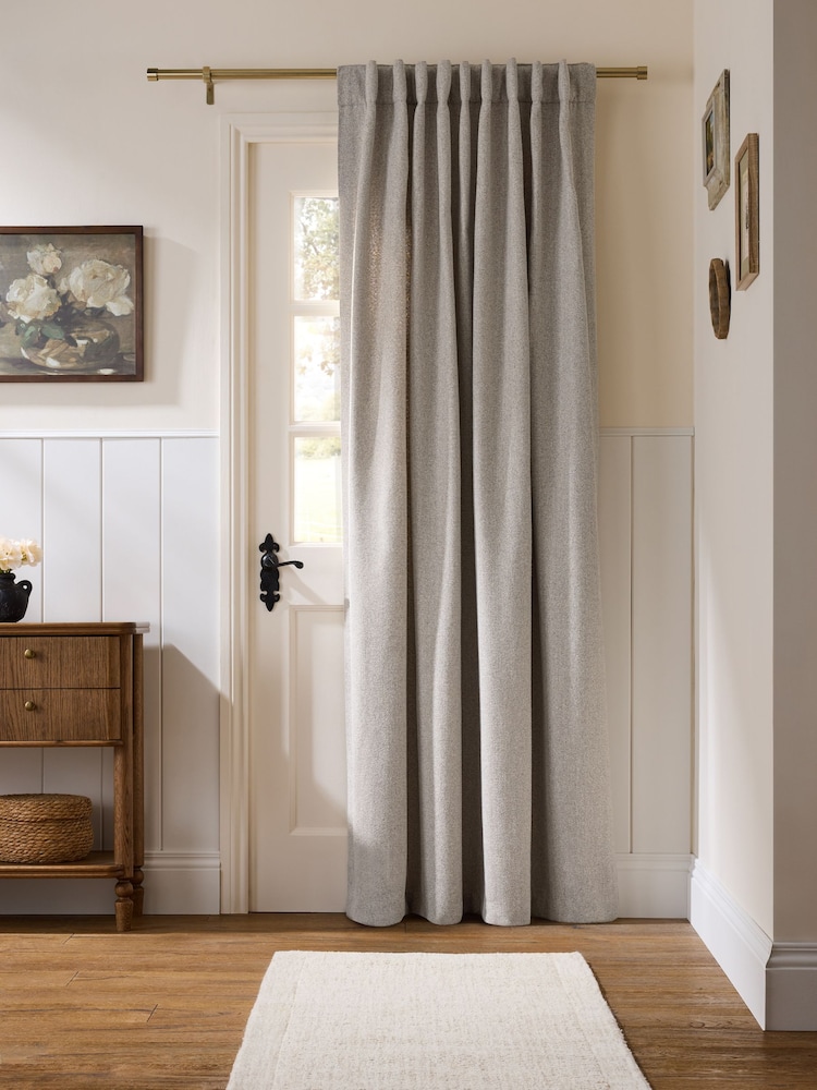 Natural Brushed Herringbone Super Thermal Hidden Tab Top Door Curtain - Image 2 of 4