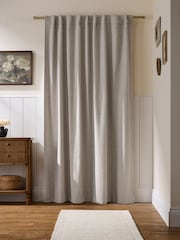 Natural Brushed Herringbone Super Thermal Hidden Tab Top Door Curtain - Image 3 of 4