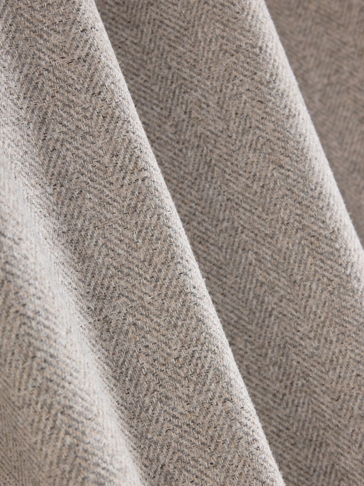 Natural Brushed Herringbone Super Thermal Hidden Tab Top Door Curtain - Image 4 of 4
