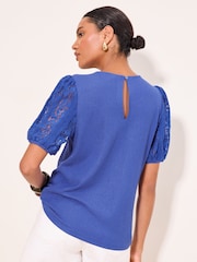 Lipsy Cobalt Blue Lace Sleeve Textured T-Shirt - Image 4 of 4