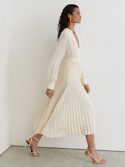 Reiss Cream Millie Stud-Detail Pleated Midi Dress - Image 1 of 7