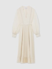 Reiss Cream Millie Stud-Detail Pleated Midi Dress - Image 2 of 7