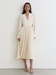 Reiss Cream Millie Stud-Detail Pleated Midi Dress - Image 3 of 7