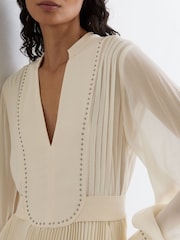 Reiss Cream Millie Stud-Detail Pleated Midi Dress - Image 4 of 7