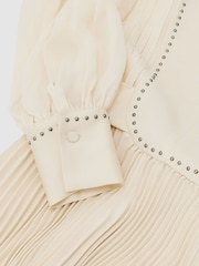 Reiss Cream Millie Stud-Detail Pleated Midi Dress - Image 7 of 7