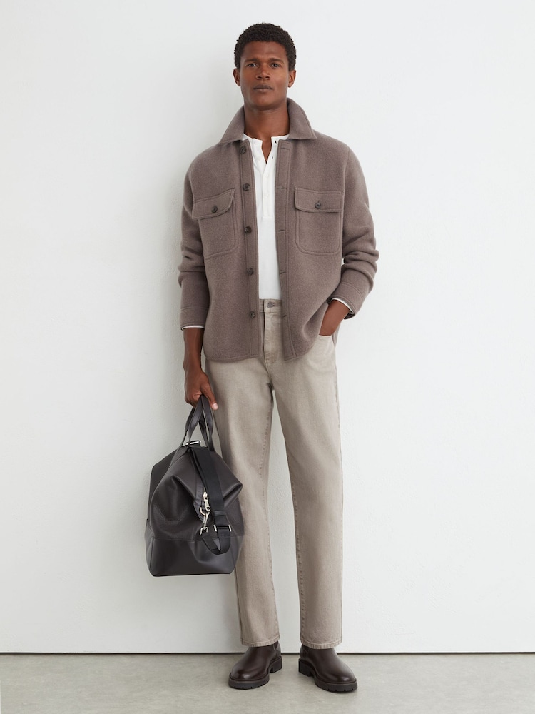 Reiss Warm Taupe Wash Bishopsgate Straight-Leg Jeans - Image 1 of 6