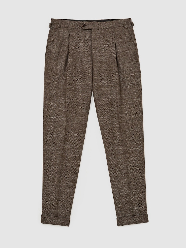 Reiss Brown Vallance Classic Fit Wool-Blend Herringbone Suit Trousers - Image 2 of 7 Reiss Brown Vallance Classic Fit Wool-Blend Herringbone Suit Trousers - Image 2 of 7