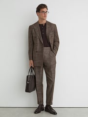 Reiss Brown Vallance Classic Fit Wool-Blend Herringbone Suit Trousers - Image 3 of 7