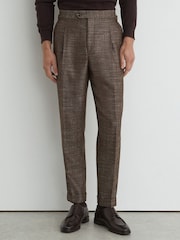 Reiss Brown Vallance Classic Fit Wool-Blend Herringbone Suit Trousers - Image 4 of 7