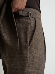 Reiss Brown Vallance Classic Fit Wool-Blend Herringbone Suit Trousers - Image 5 of 7