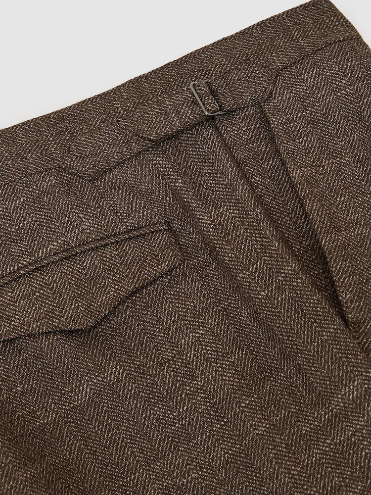 Reiss Brown Vallance Classic Fit Wool-Blend Herringbone Suit Trousers - Image 7 of 7 Reiss Brown Vallance Classic Fit Wool-Blend Herringbone Suit Trousers - Image 7 of 7