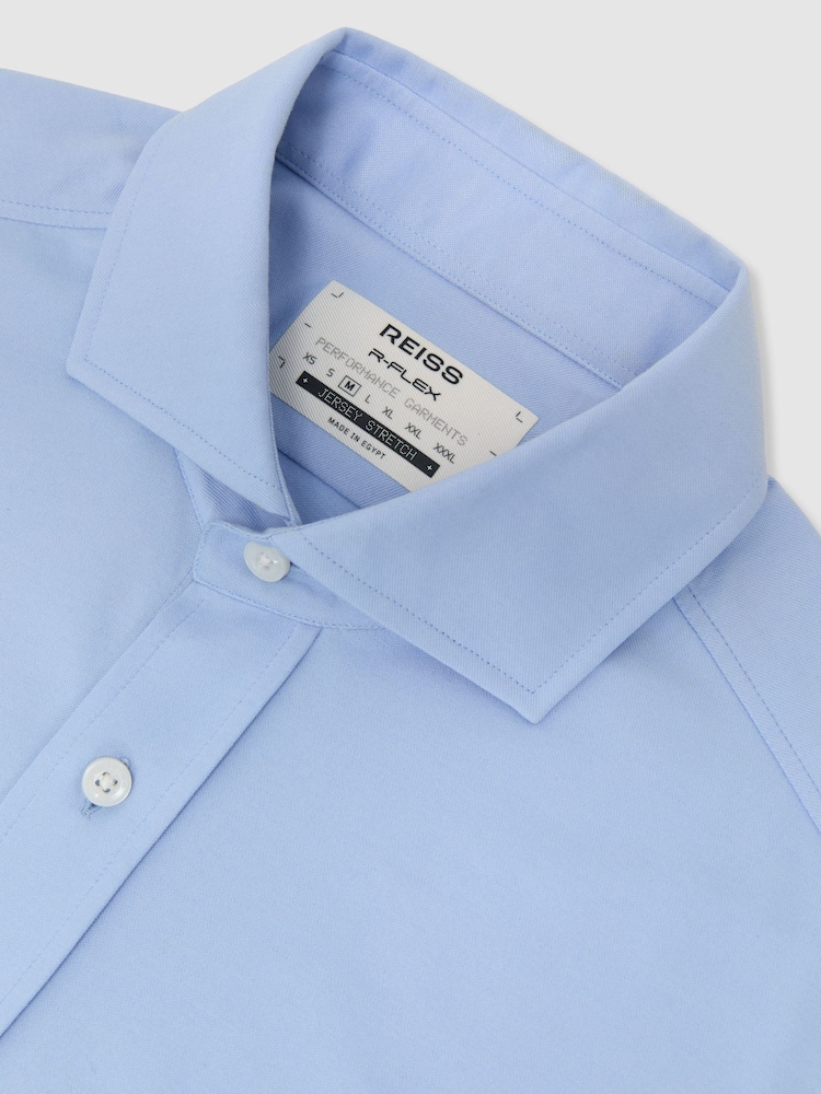 Reiss Soft Blue Monaco R-Flex Cotton-Blend Stretch Jersey Shirt Slim-Fit - Image 8 of 8 Reiss Soft Blue Monaco R-Flex Cotton-Blend Stretch Jersey Shirt Slim-Fit - Image 8 of 8