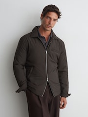Reiss Dark Brown Bernardi Technical Padded Zip-Through Jacket - Image 1 of 8