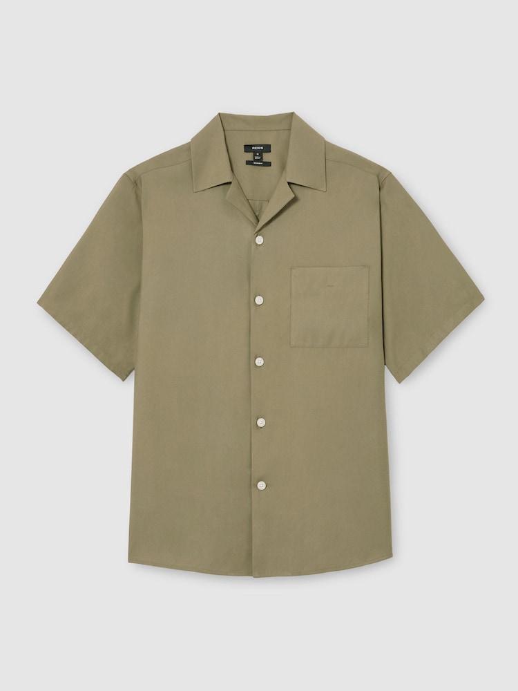 Reiss Sage Green Cosworth Modal-Blend Relaxed Cuban-Collar Shirt - Image 2 of 6 Reiss Sage Green Cosworth Modal-Blend Relaxed Cuban-Collar Shirt - Image 2 of 6