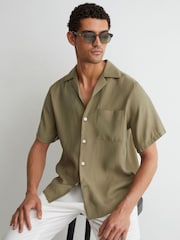 Reiss Sage Green Cosworth Modal-Blend Relaxed Cuban-Collar Shirt - Image 3 of 6