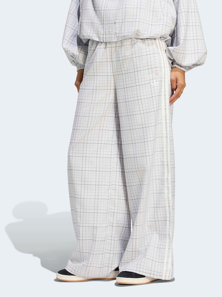 adidas Originals Grey Check Loose Wide Leg Trousers - Image 1 of 6 adidas Originals Grey Check Loose Wide Leg Trousers - Image 1 of 6