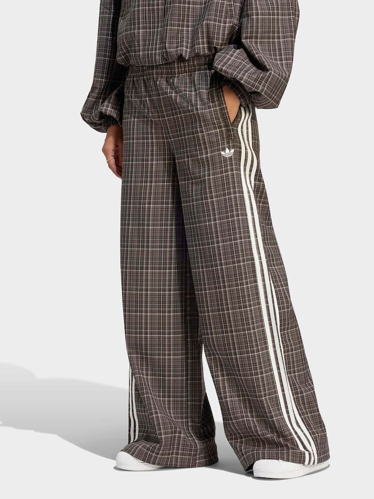 adidas Originals Brown Check Loose Wide Leg Trousers - Image 1 of 5 adidas Originals Brown Check Loose Wide Leg Trousers - Image 1 of 5