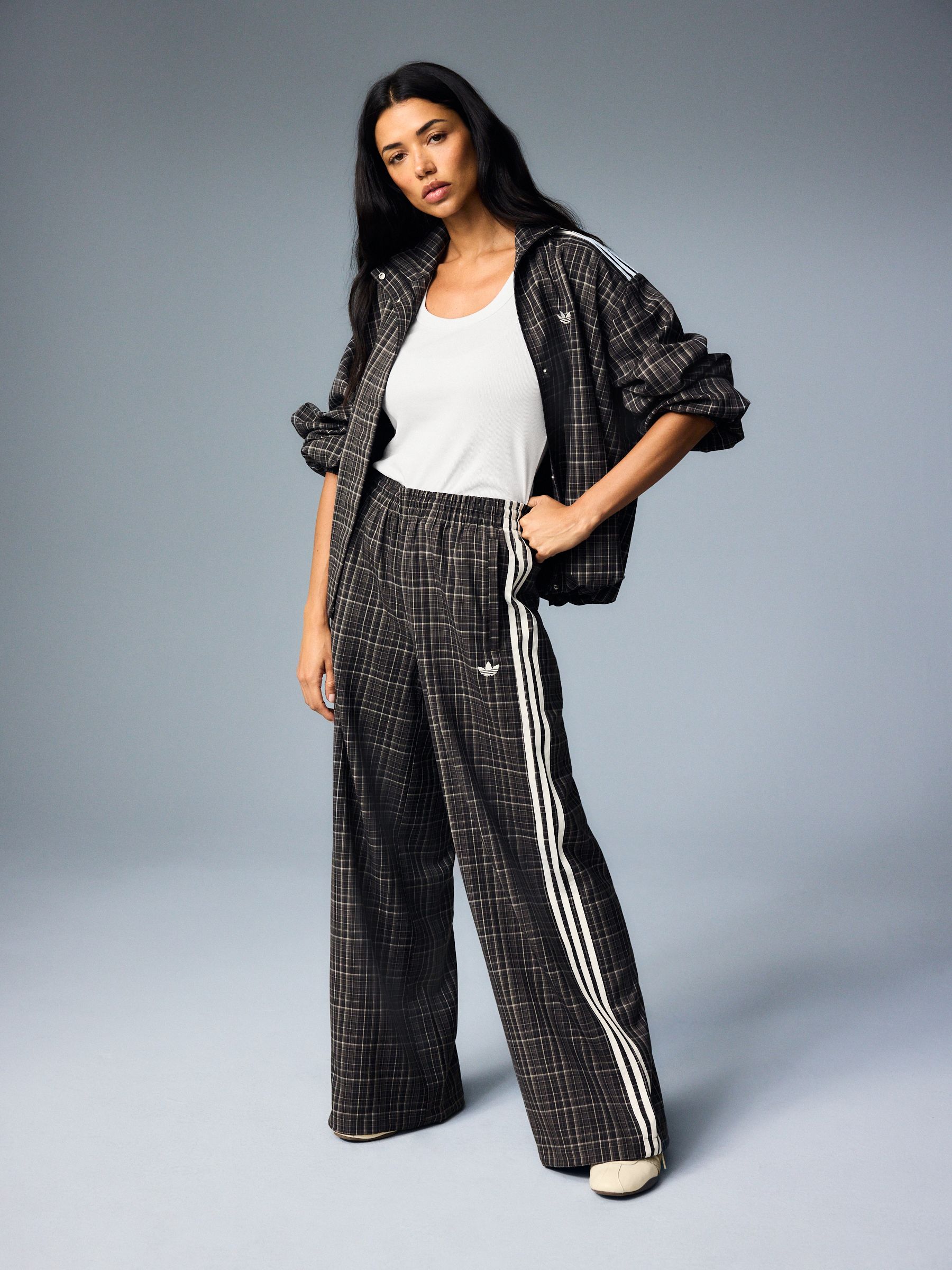 Buy adidas Originals Brown Check Loose Wide Leg Trousers from Next USA