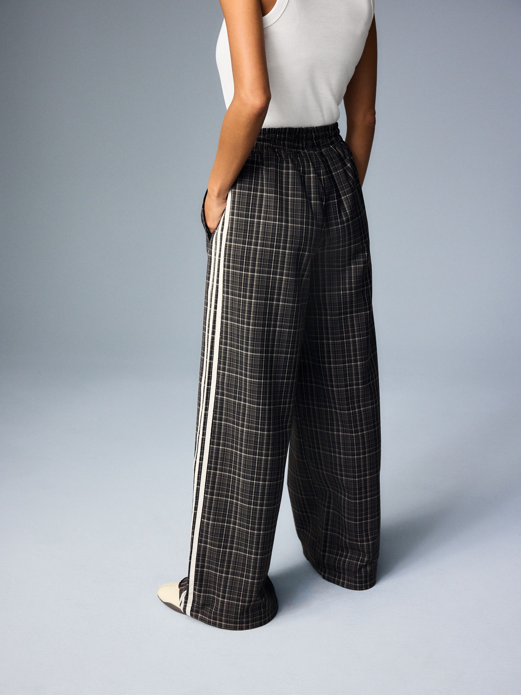 Buy adidas Originals Brown Check Loose Wide Leg Trousers from Next USA