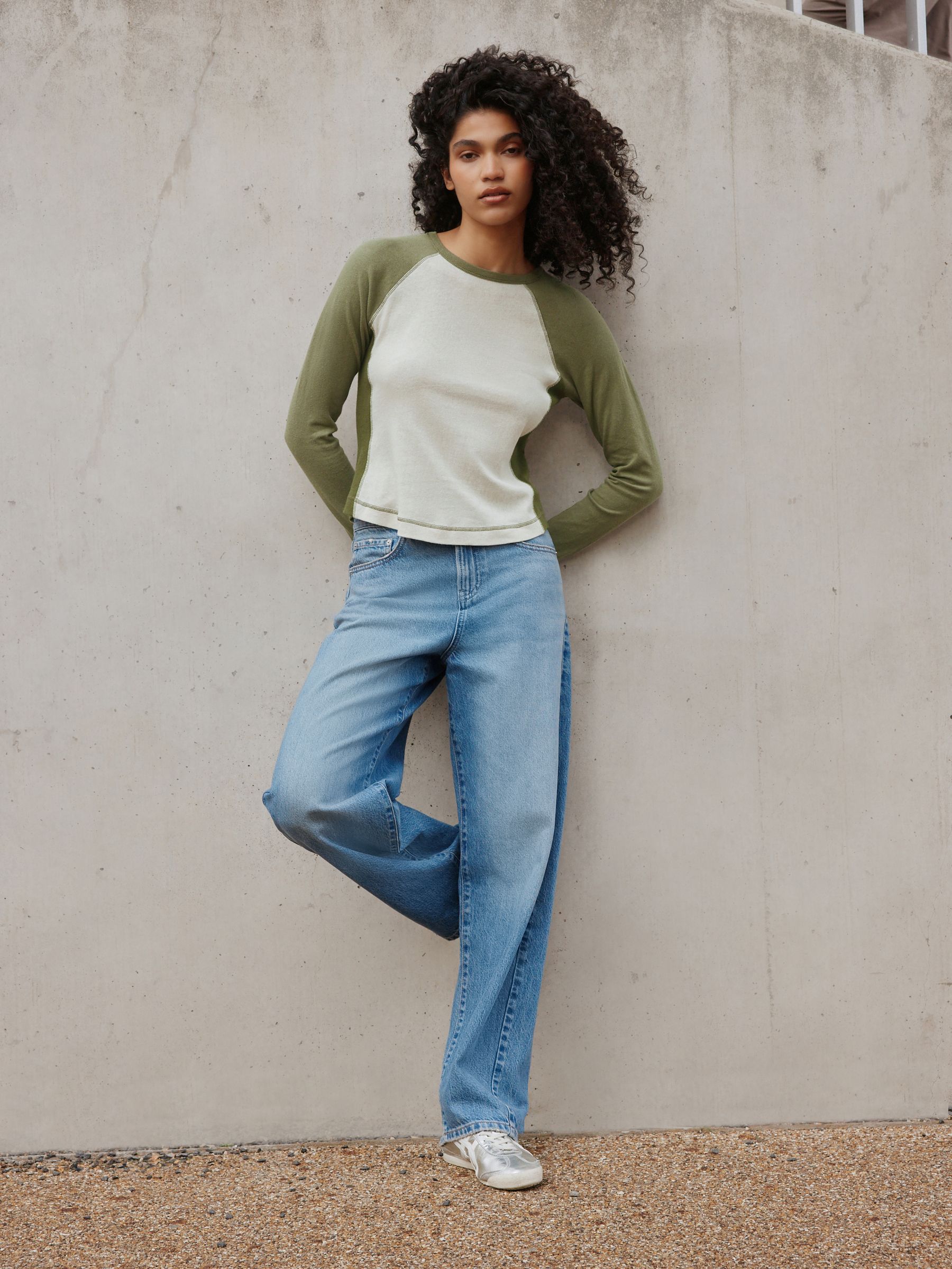 Buy Green Raglan Long Sleeve Washed Effect Raw Seam T-Shirt from