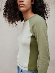 Зелений - Raglan Long Sleeve Washed Effect Raw Seam T-Shirt - Image 5 of 8