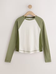 Зелений - Raglan Long Sleeve Washed Effect Raw Seam T-Shirt - Image 6 of 8