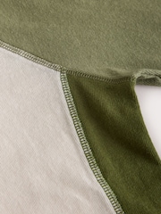 Зелений - Raglan Long Sleeve Washed Effect Raw Seam T-Shirt - Image 7 of 8