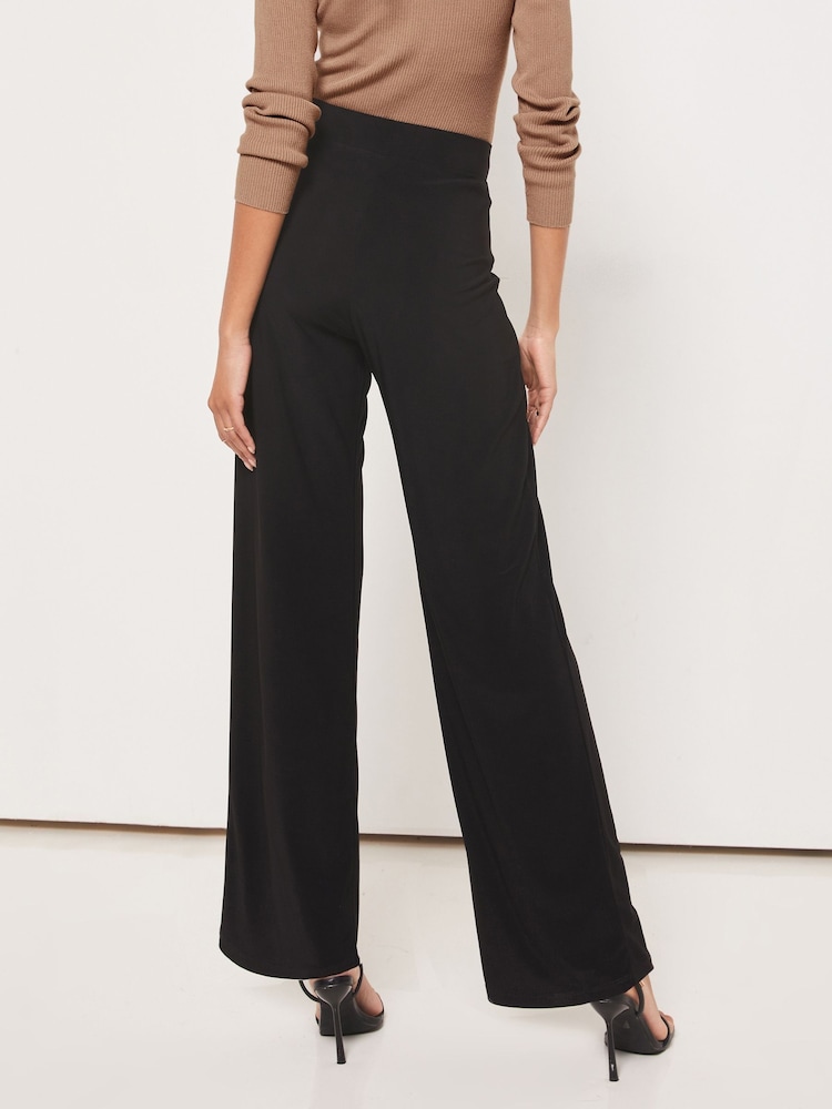 Lipsy Black Tall High Waist Wide Leg Jersey Trousers - Image 2 of 4 Lipsy Black Tall High Waist Wide Leg Jersey Trousers - Image 2 of 4