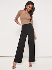 Lipsy Black Tall High Waist Wide Leg Jersey Trousers - Image 3 of 4
