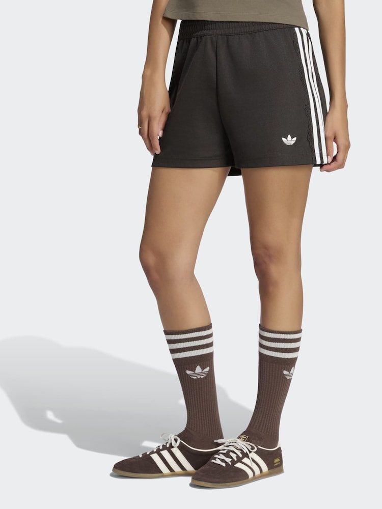 adidas Originals Brown Lace 3-Stripe Shorts - Image 1 of 6 adidas Originals Brown Lace 3-Stripe Shorts - Image 1 of 6