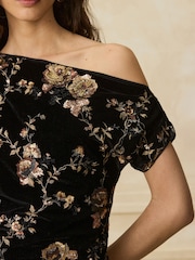 Black Sleeveless Floral Sequin Velvet Drape Top - Image 5 of 8