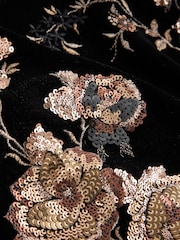Black Sleeveless Floral Sequin Velvet Drape Top - Image 7 of 8