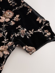 Black Sleeveless Floral Sequin Velvet Drape Top - Image 8 of 8