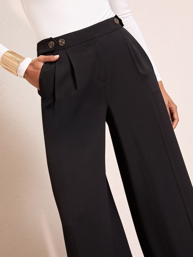 Friends Like These Black Petite Adjustable Waist Premium Wide Leg Trousers - Image 2 of 4
