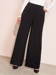 Friends Like These Black Petite Adjustable Waist Premium Wide Leg Trousers - Image 3 of 4