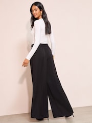 Friends Like These Black Petite Adjustable Waist Premium Wide Leg Trousers - Image 4 of 4