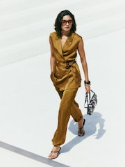 Friends Like These Olive Green Satin Longline Waistcoat - Image 1 of 6