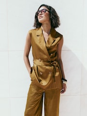 Friends Like These Olive Green Satin Longline Waistcoat - Image 2 of 6