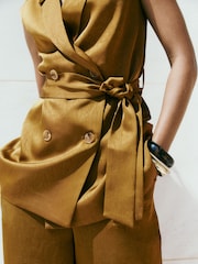 Friends Like These Olive Green Satin Longline Waistcoat - Image 3 of 6