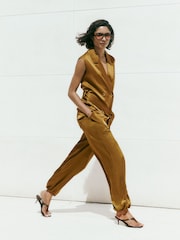 Friends Like These Olive Green Satin Longline Waistcoat - Image 4 of 6