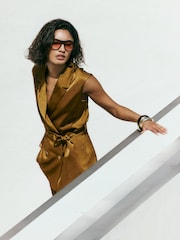 Friends Like These Olive Green Satin Longline Waistcoat - Image 5 of 6