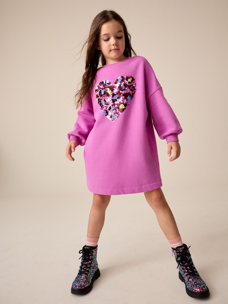 Bright Pink Long Sleeve Sequin Jumper Dress (3-16yrs) - Image 1 of 8