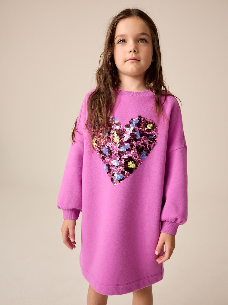 Bright Pink Long Sleeve Sequin Jumper Dress (3-16yrs) - Image 2 of 8