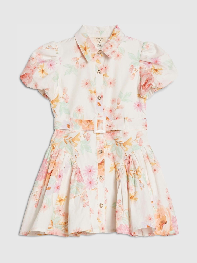 River Island Cream Floral Print Prom Dress - Image 1 of 4 River Island Cream Floral Print Prom Dress - Image 1 of 4