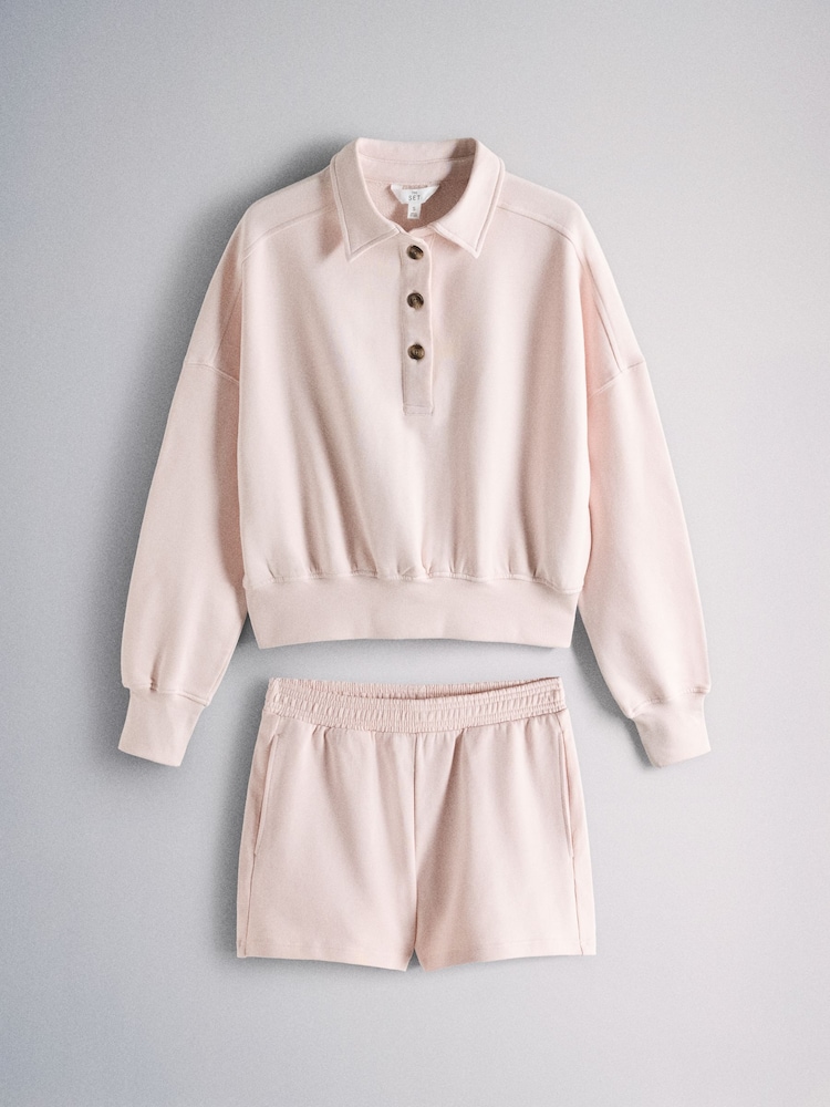 The Set 2 Piece Set 100% Cotton Loop Back Rugby Style Sweat Top and Fold Over Waist Shorts Co Ord - Kuva 1 / 5