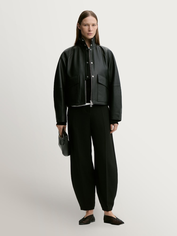 By Malene Birger Black Suzanne Leather Gathered Waist Jacket - Image 1 of 4